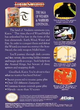 IronSword - Wizards & Warriors II (USA) box cover back